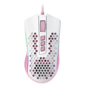 Mouse Gamer Com Fio Redragon Storm 12400 DPI 8 Botões RGB Branco e Rosa M808WP-RGB
