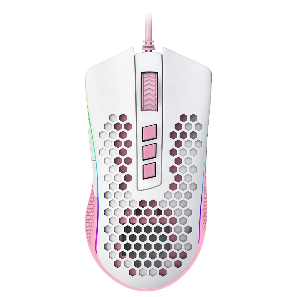 Mouse Gamer Com Fio Redragon Storm 12400 DPI 8 Botões RGB Branco e Rosa M808WP-RGB