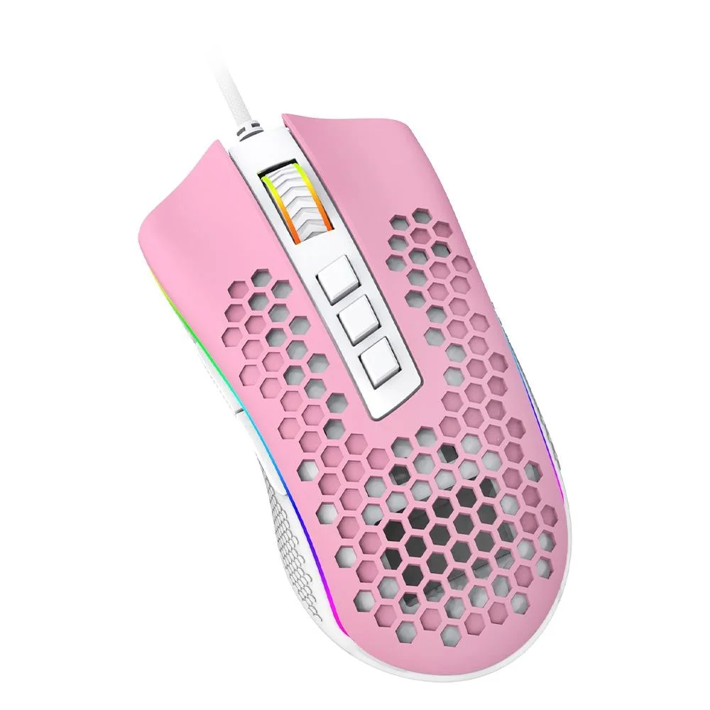 Mouse Gamer Com Fio Redragon Storm 12400 DPI 8 Botões RGB Rosa e Branco M808PW-RGB