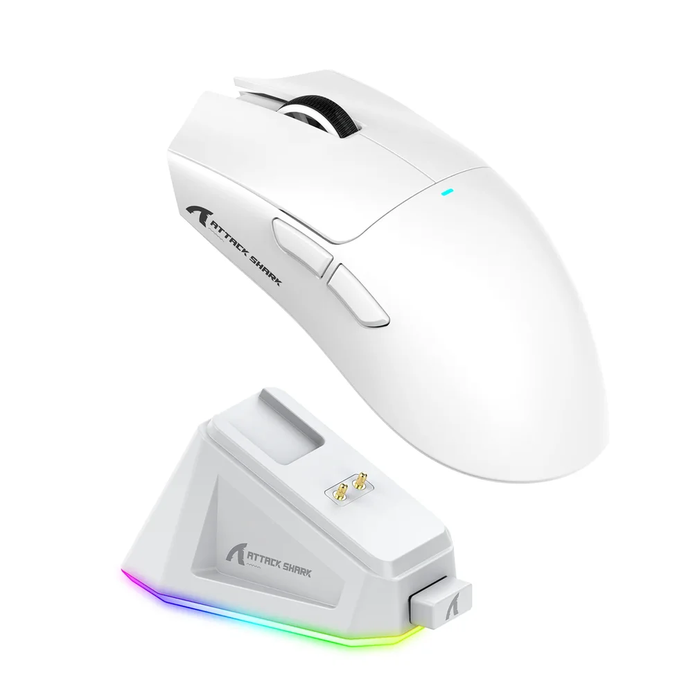 Mouse Gamer Sem Fio Attack Shark X11 Tri-Mode 22000 DPI 59g com Dock Magnético RGB Branco