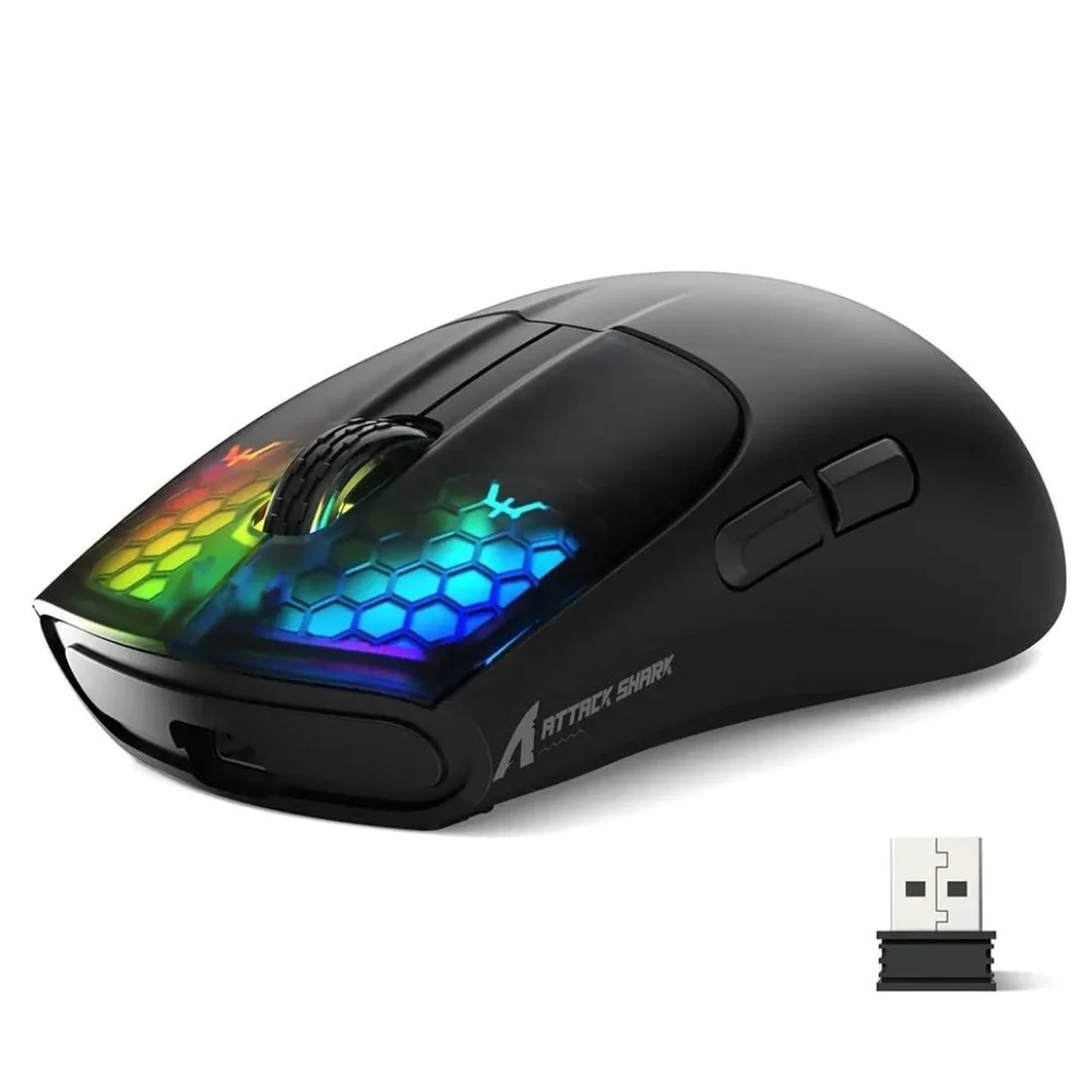 Mouse Gamer Sem Fio Attack Shark X5 Tri-Mode RGB Preto X5