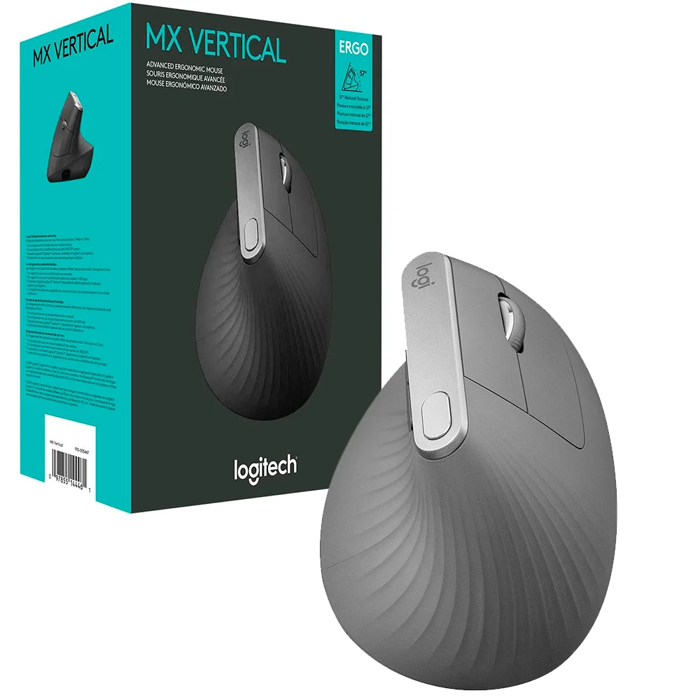 Mouse Vertical Sem Fio Logitech MX Vertical Recarregável Flow Unifying