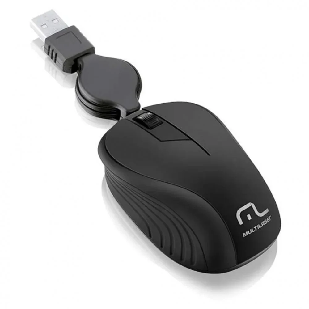 Mouse Retrátil Multi 1200 DPI Emborrachado USB Preto MO231