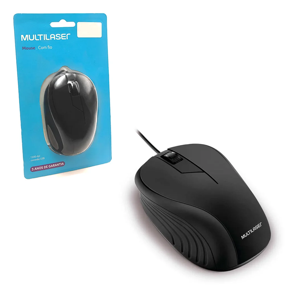 Mouse Ergonômico Multi 1200 DPI Emborrachado USB Preto MO222