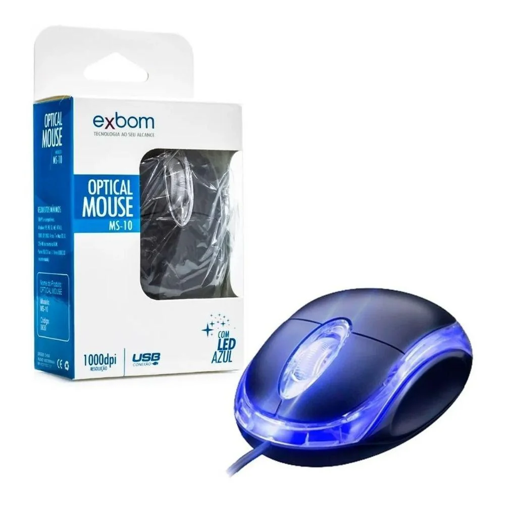 Mouse Óptico Exbom MS-10 1000 DPI LED Azul MS-10