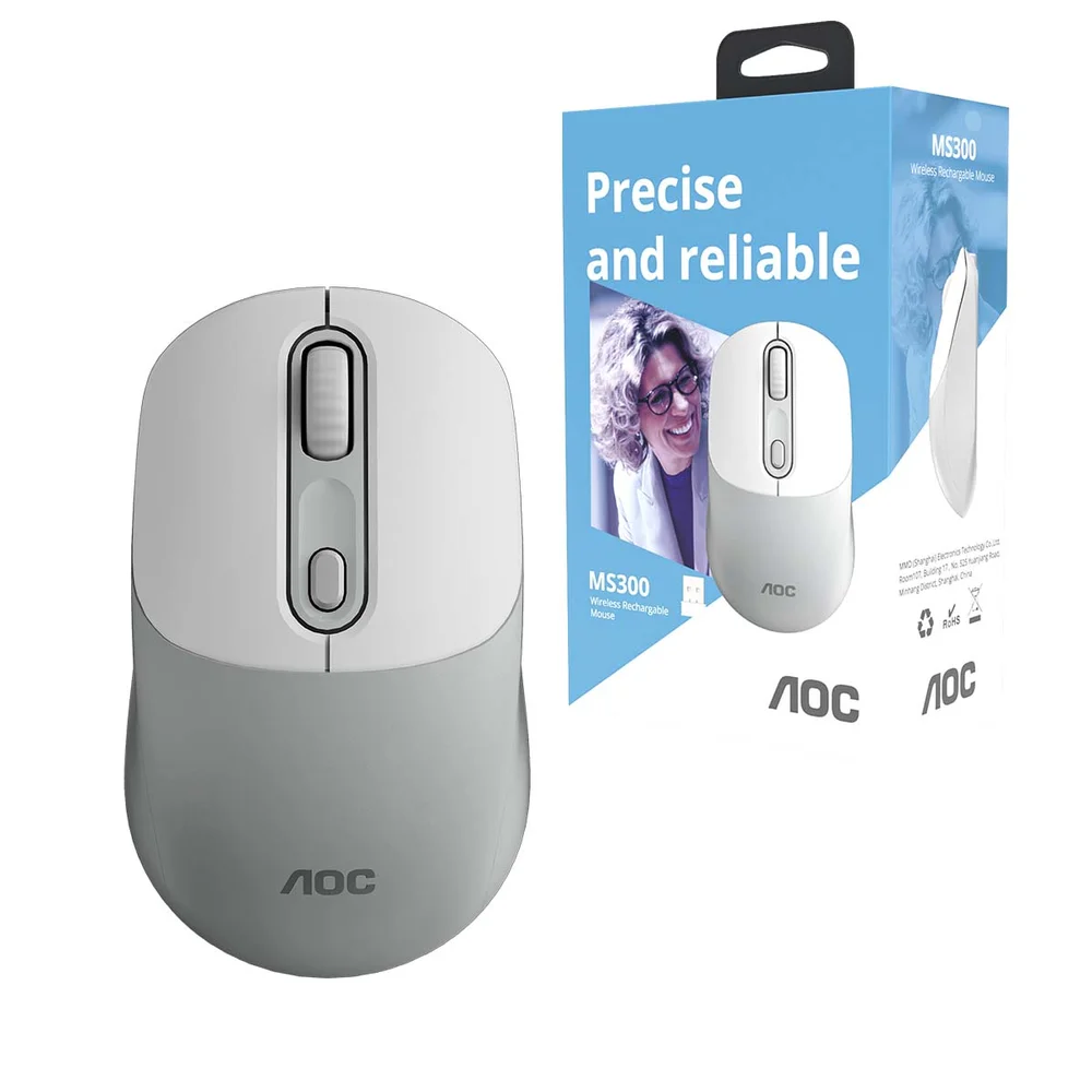 Mouse Óptico Sem Fio AOC 2.4GHz e Bluetooth Recarregável