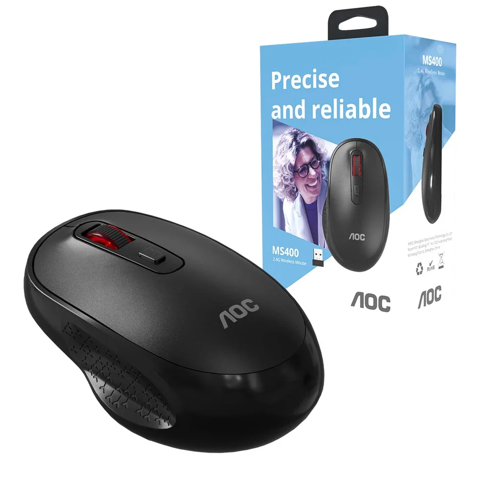 Mouse Óptico Sem Fio AOC Office 2.4GHz 1600 DPI Preto M400B