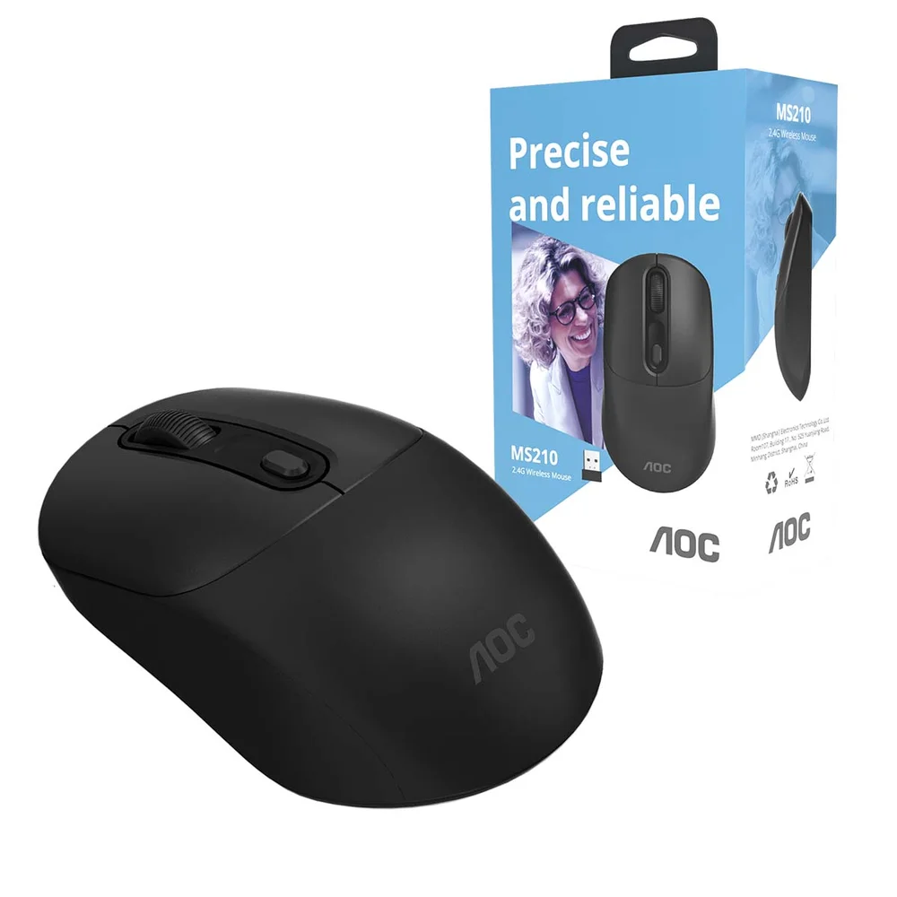 Mouse Óptico Sem Fio AOC Office 2.4GHz 1600 DPI Preto MS210B
