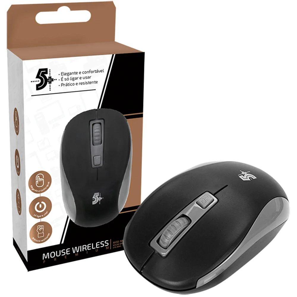Mouse Sem Fio 5+ Office Premium MW-1000 1600 DPI 2.4GHz Preto 015-0060