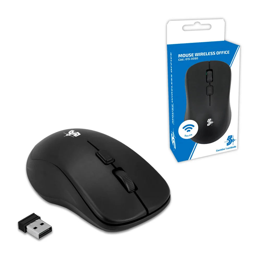 Mouse Sem Fio 5+ Office MW-500 1000 DPI 2.4GHz Preto 015-0080