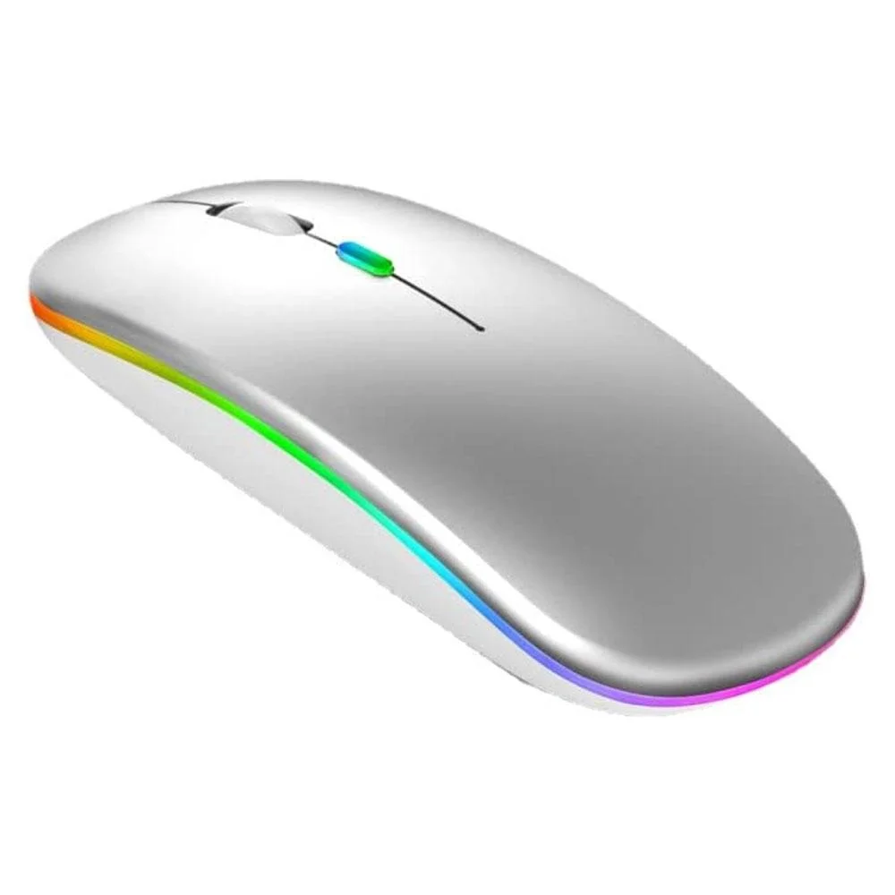 Mouse Sem Fio FY Recarregável LED RGB 2.4GHz 1600 DPI Prata