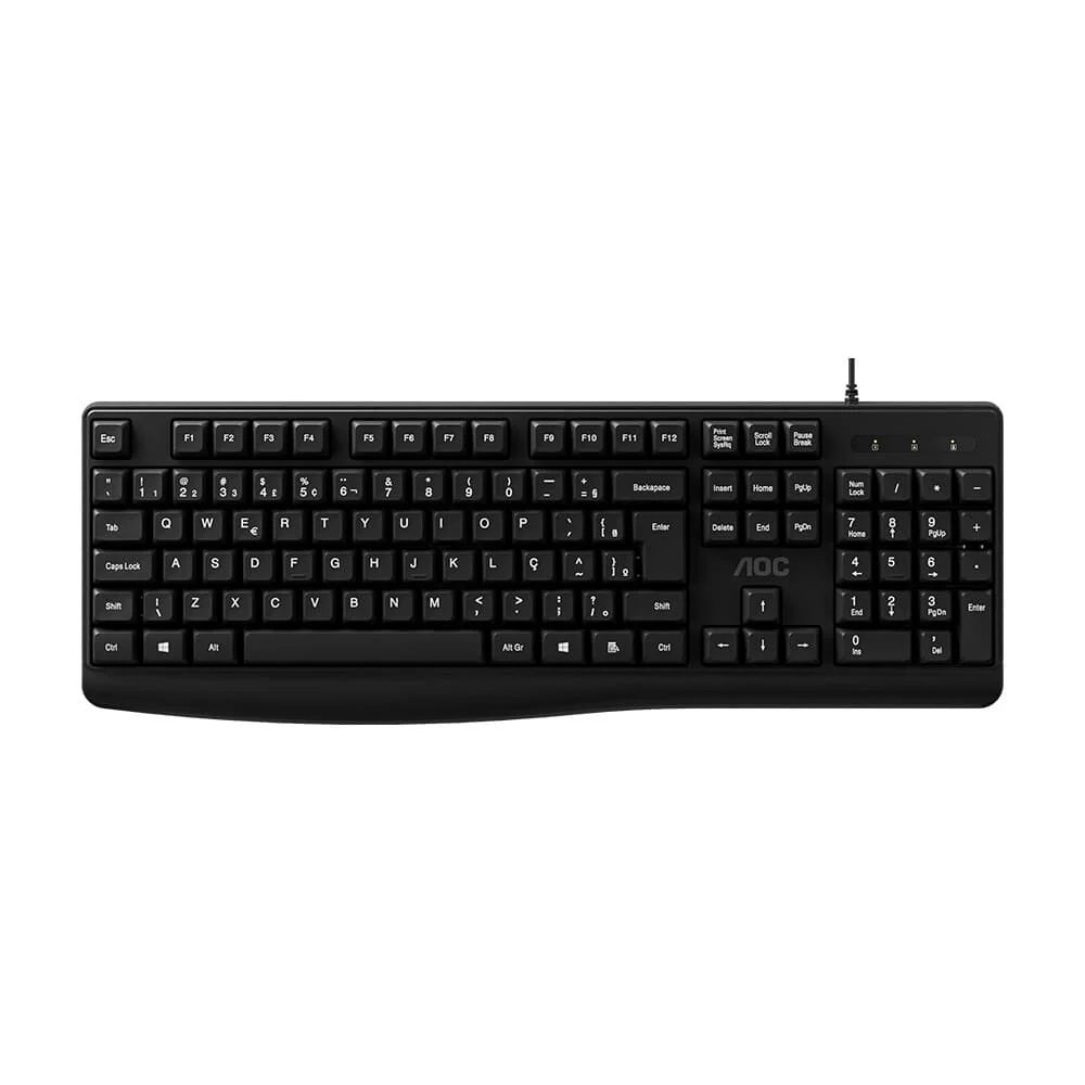 Teclado AOC USB 104 Teclas ABNT Resistente a Derramamento Preto KB120