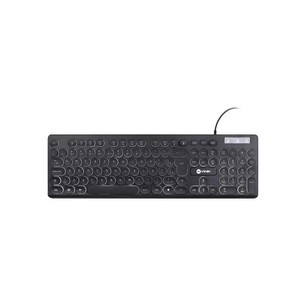 Teclado Multimídia Chocolate Slim Teclas Redondas LED Branco 1.8 Metros USB TC200