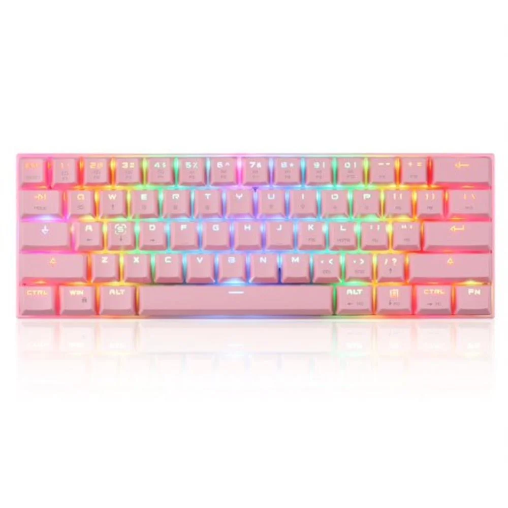 Teclado Gamer Mecânico Motospeed CK62 RGB Switch Blue Bluetooth Rosa