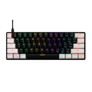 Teclado Mecânico Gamdias Aura Gamer Com Fio RGB Switch Brown ABNT2 Layout 60% Preto e Branco GK2