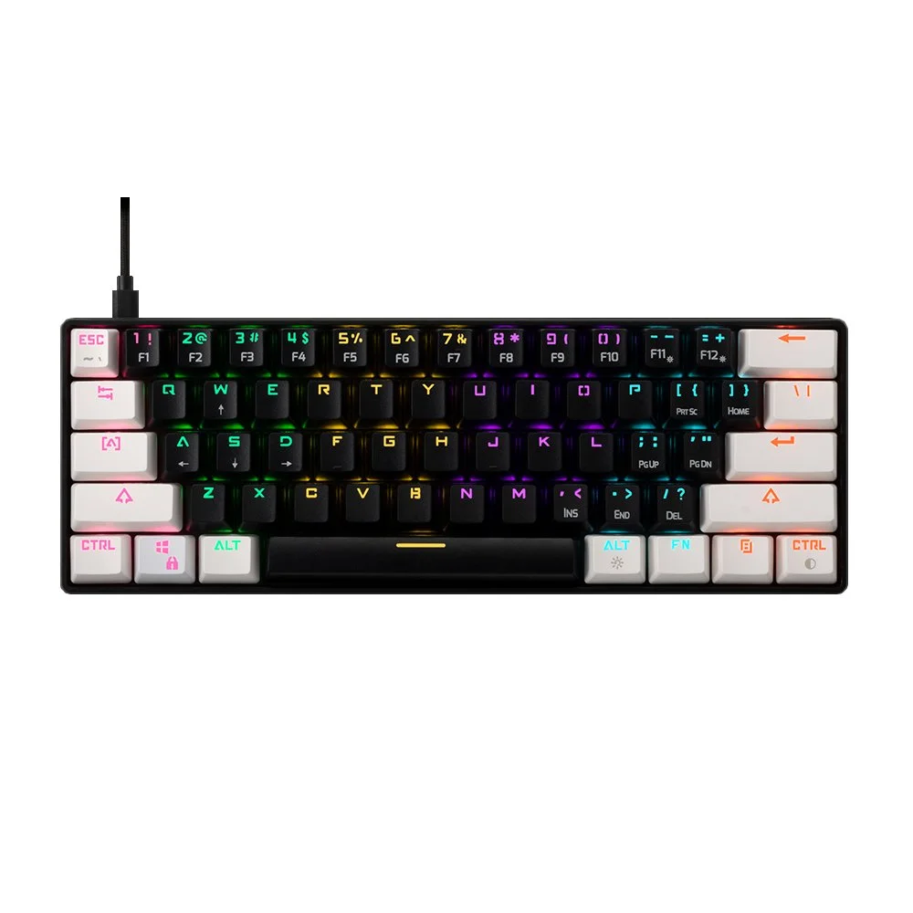 Teclado Mecânico Gamdias Aura Gamer Com Fio RGB Switch Brown ABNT2 Layout 60% Preto e Branco GK2