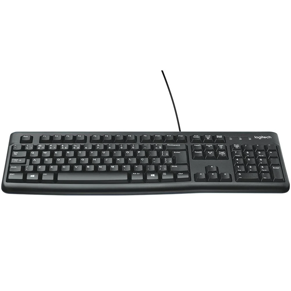 Teclado Logitech K120 Com Fio USB Resistente a Respingos ABNT2 920-004423