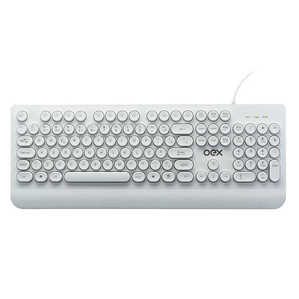 Teclado OEX Pop Slim Com Fio USB Teclas Redondas ABNT2 Branco TC400