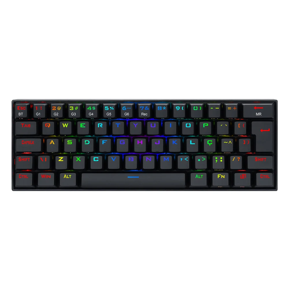 Teclado Gamer Mecânico Redragon Draconic 60% RGB Sem Fio Bluetooth Switch Outemu MK2 Brown ABNT2 Preto K530RGB (BROWN)