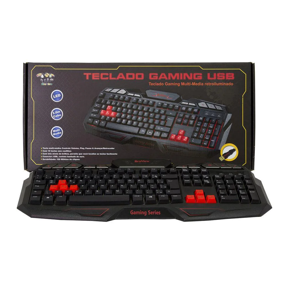 Teclado Gamer Braview TCO-801 Multimídia Vermelho