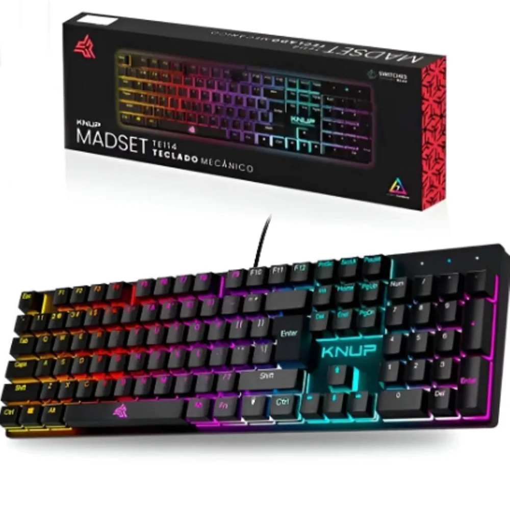 Teclado Gamer Mecânico Knup Rainbow RGB Anti-Ghosting Switch Blue KP-TE114