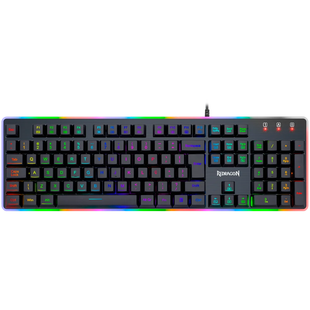 Teclado Gamer Membrana Redragon Dyaus 2 RGB QWERTY Preto K509