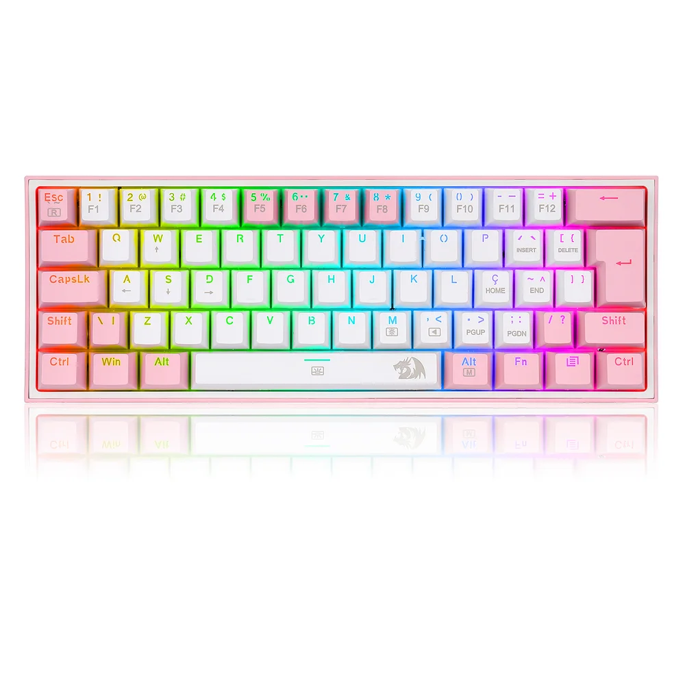 Teclado Gamer Mecânico Redragon Fizz Sakura Lollipop RGB Switch Outemu MK2 Blue ABNT2 Branco e Rosa K617-RGB-WP