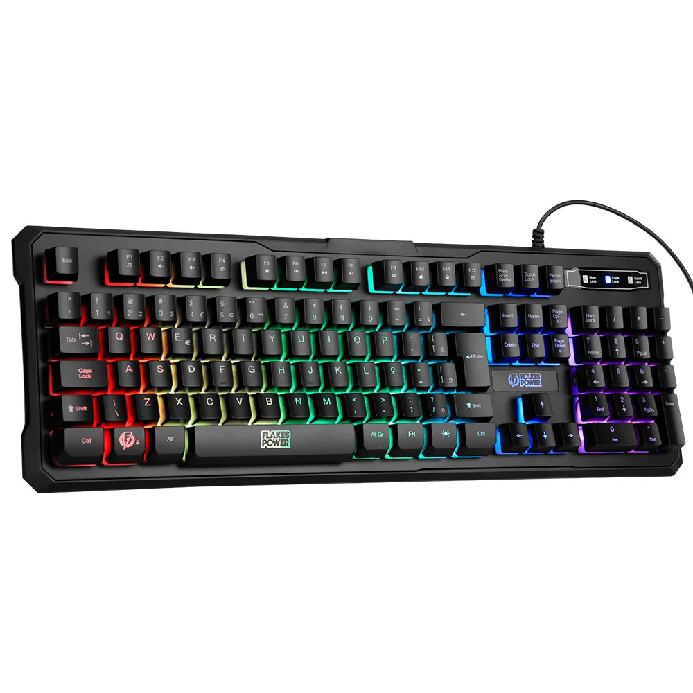 Teclado Gamer Membrana ELG Flakes Power Battle RGB 107 Teclas ABNT2 Preto FLKT001