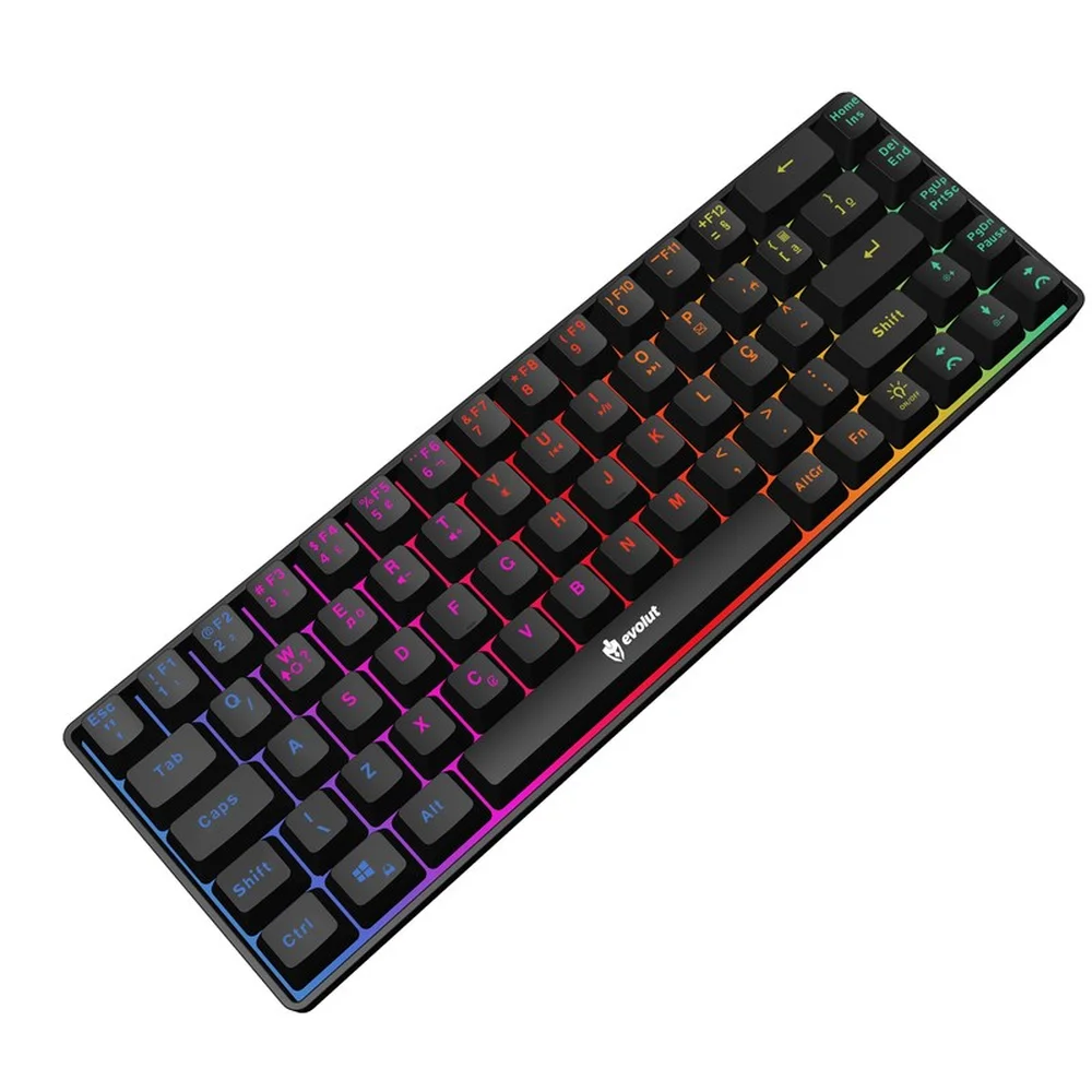 Teclado Gamer Evolut Eg211, Led Backlight Rainbow 60% Fay, USB, Preto