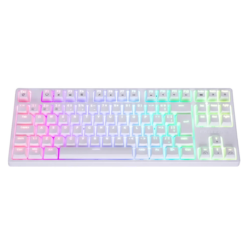 Teclado Gamer Mecânico Fallen Pantera Pro TKL Switch Prata Branco