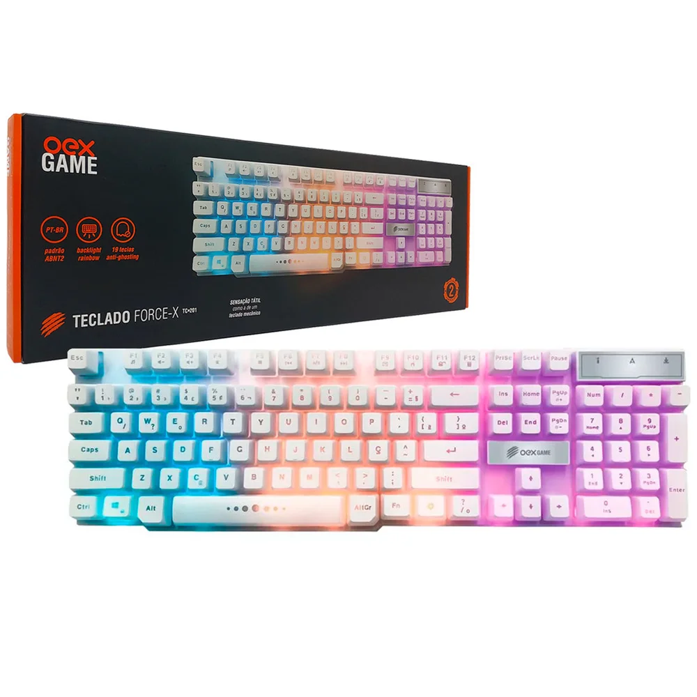 Teclado Gamer OEX Force-X Iluminado USB Branco TC201