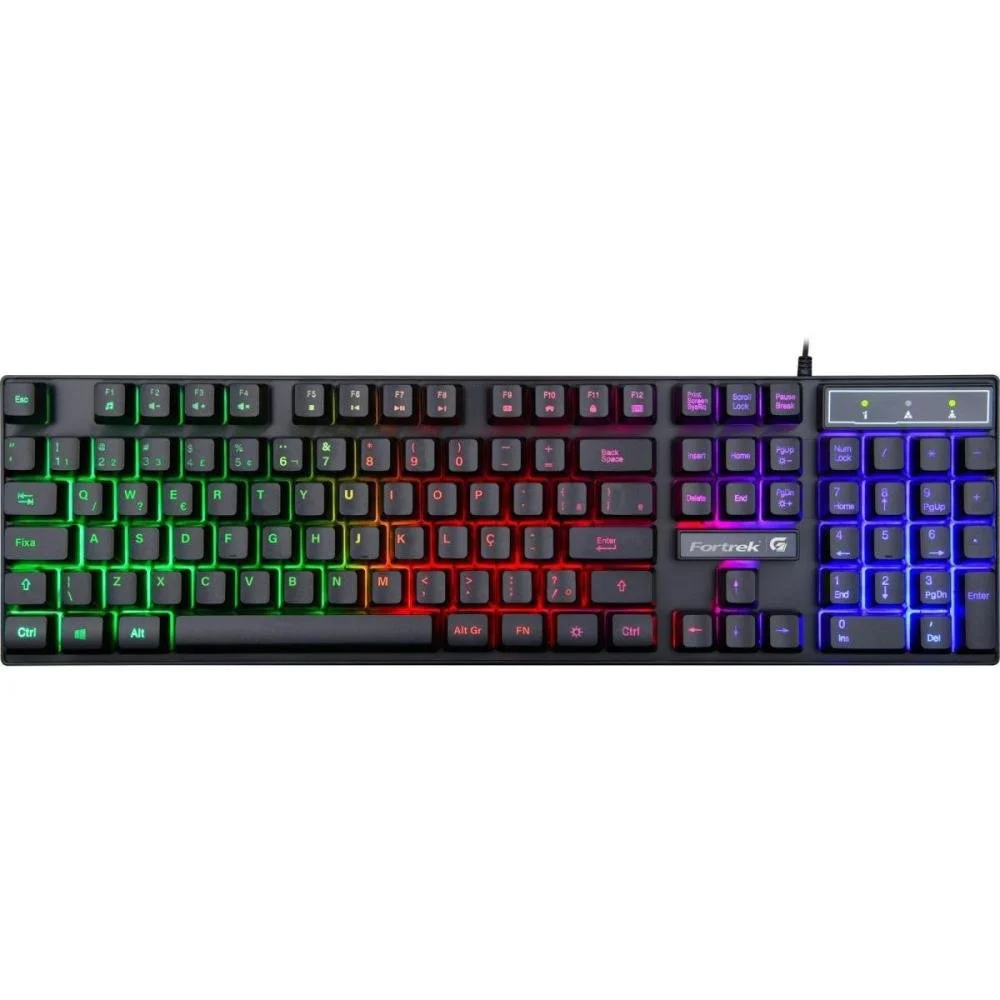 Teclado Gamer Fortrek Blackfire New LED Rainbow Multimídia ABNT2 75857