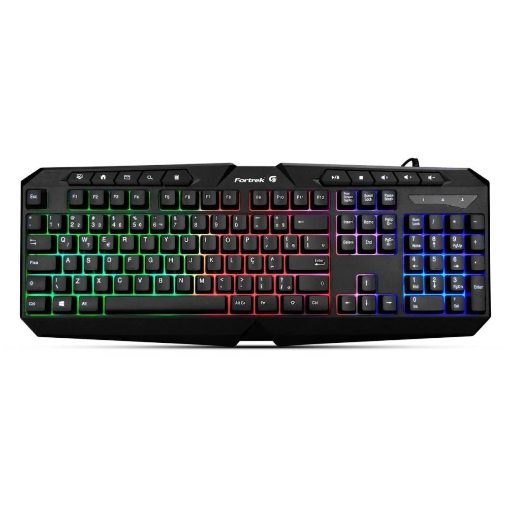 Teclado Gamer Fortrek Spider Black RGB 10 Teclas Multimídia ABNT2 Preto 75853