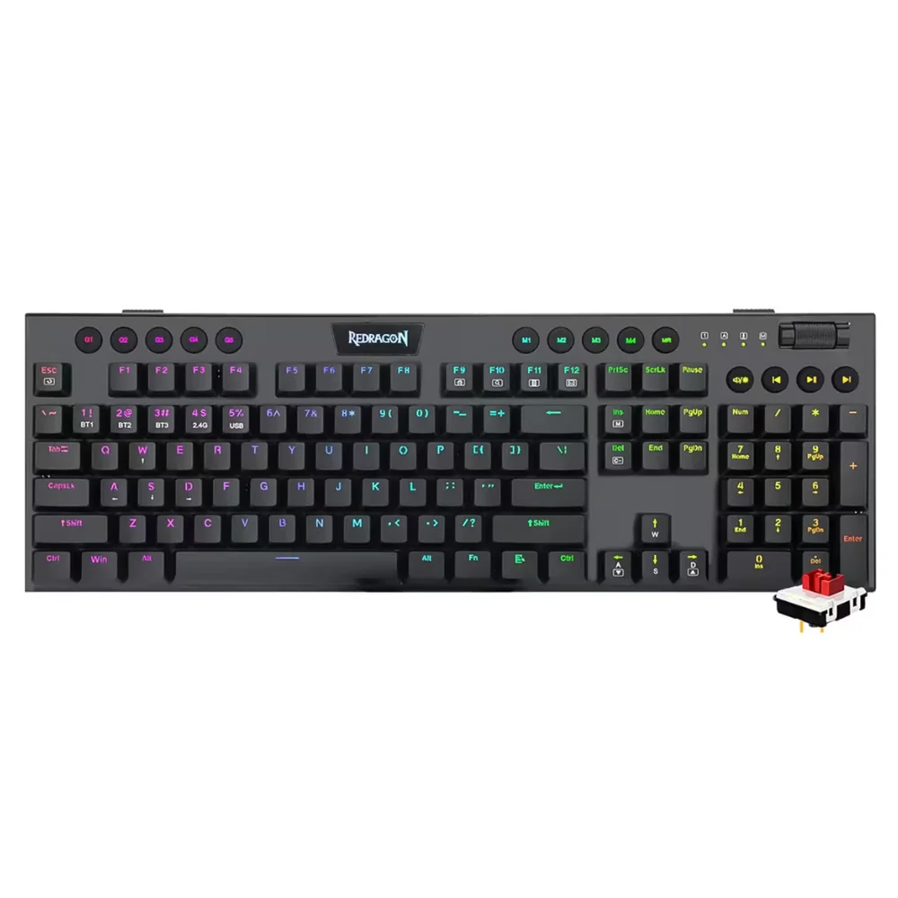 Teclado Gamer Mecânico Redragon Horus Pro RGB Sem Fio Bluetooth Layout US