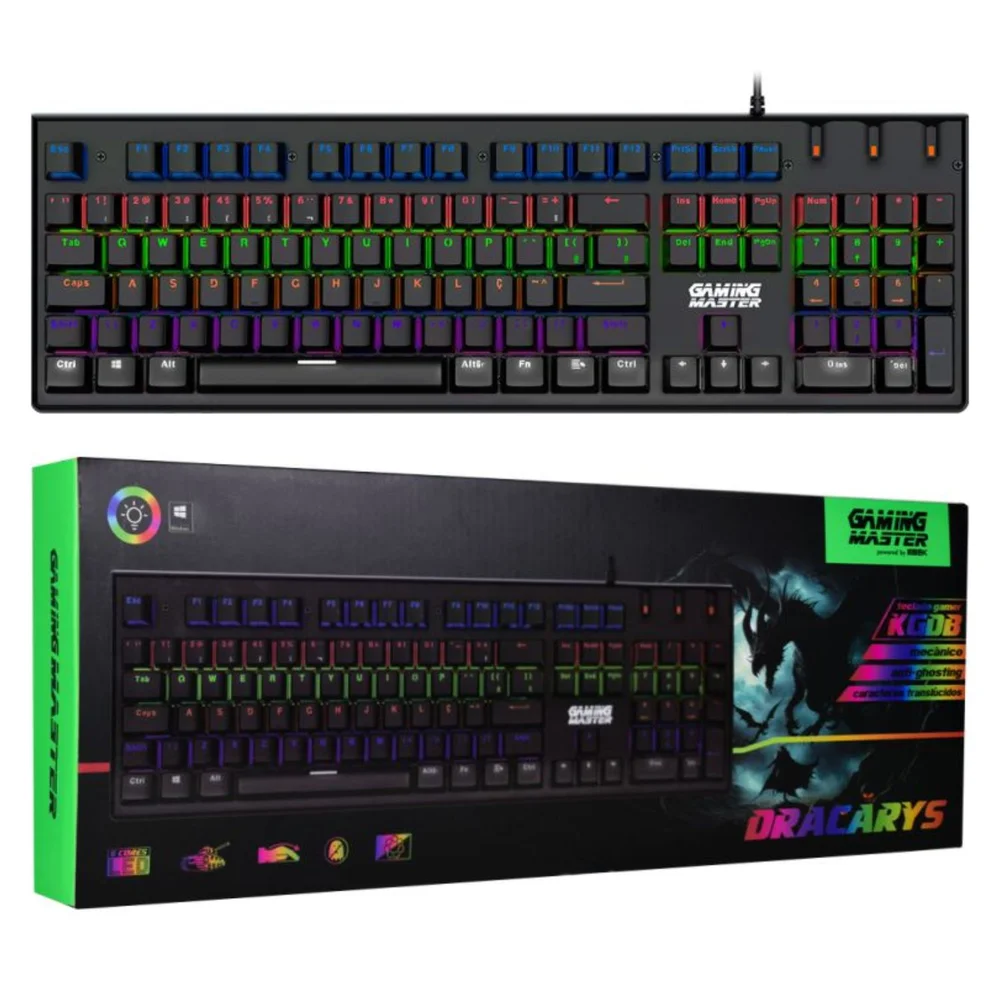 Teclado Gamer Mecânico Dracarys KGDB RGB Switch Blue KG-DB28
