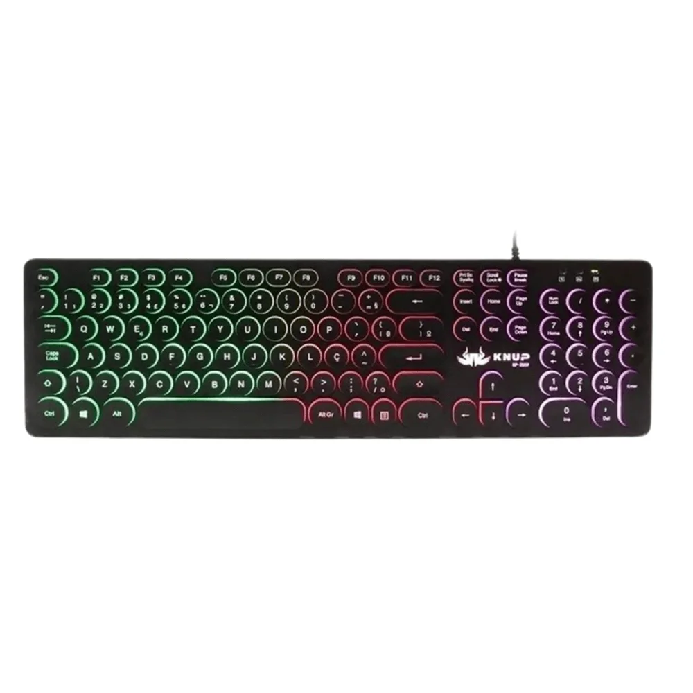 Teclado Gamer Knup RGB QWERTY Preto KP-2059