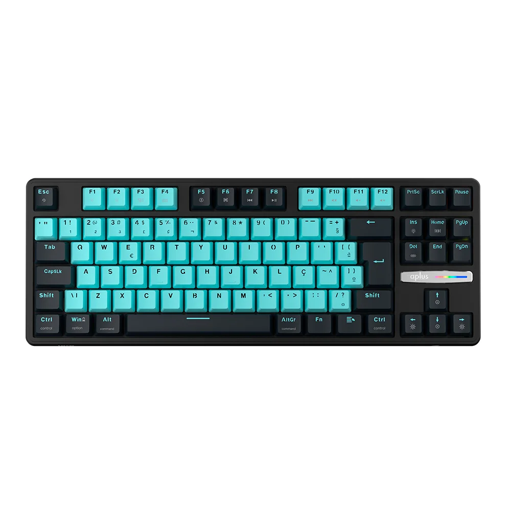 Teclado Gamer Mecânico Aplus Iara Aqua TKL Gasket Hotswap RGB Switch Red Huano ABNT AK400A