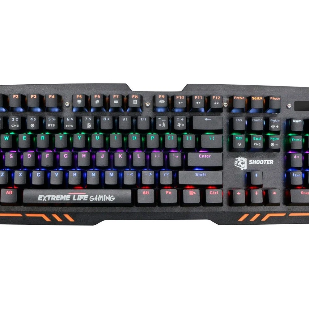 Teclado Gamer Mecânico ELG 104 Teclas Iluminação LED 7 Cores TGMS