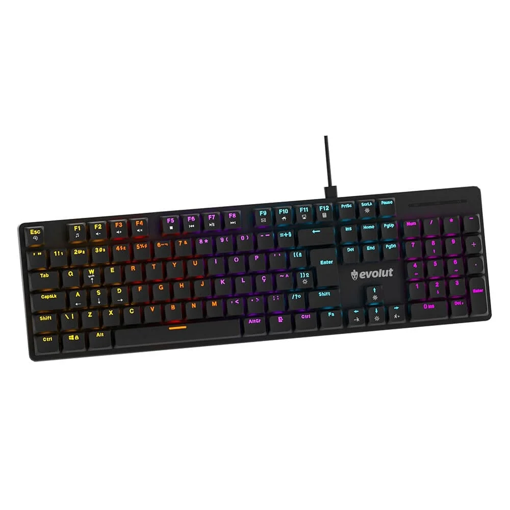 Teclado Gamer Mecânico Evolut RYZ Low-Profile Switch Vermelho ABNT2 Preto EG222