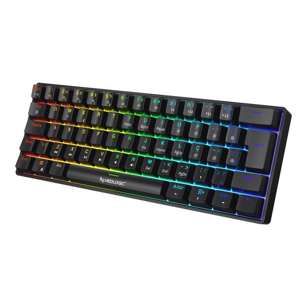 Teclado Gamer Mecânico Neologic Precision Pro Dark 60% RGB Hotswap Switch Blue 61 Teclas Preto PRODRK-BLUE
