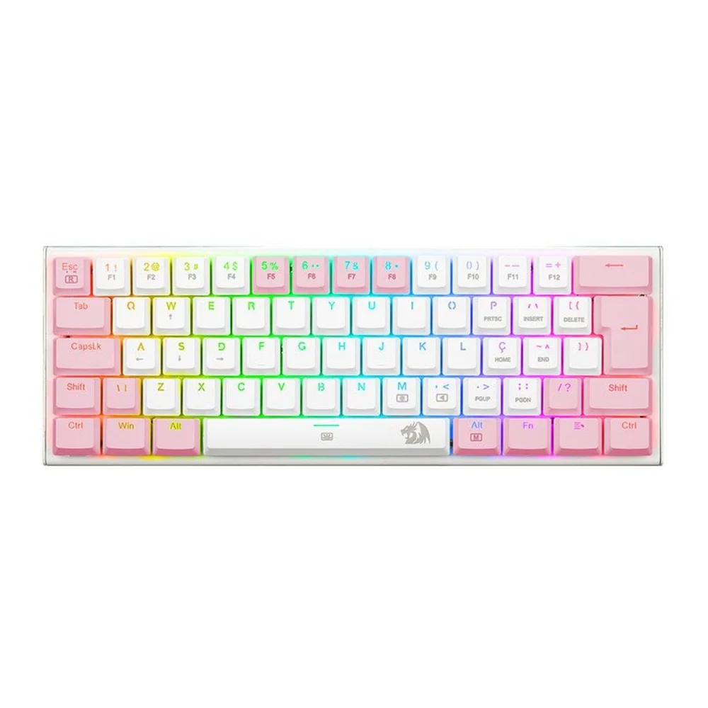 Teclado Gamer Mecânico Redragon Anivia RGB Switch Blue Branco/Rosa K614WP-RGB (PT-BLUE)