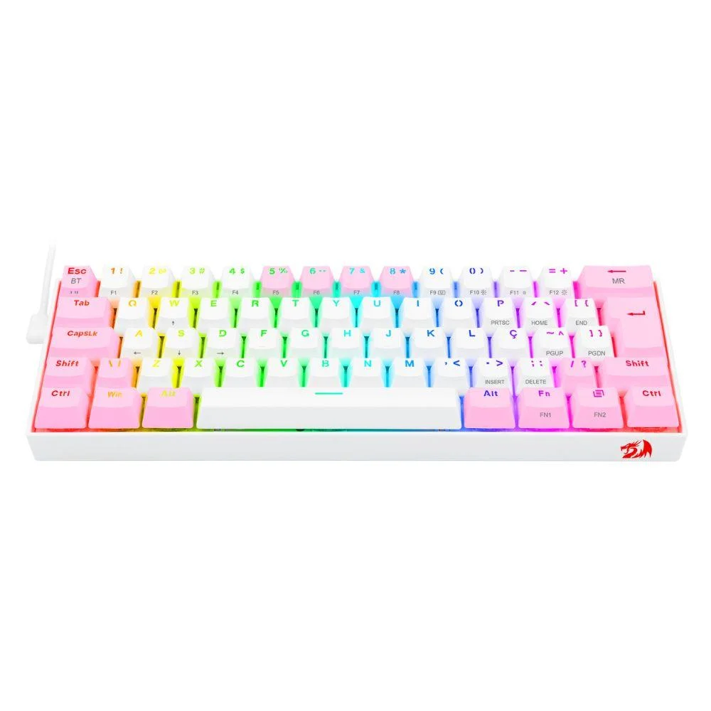 Teclado Gamer Mecânico Redragon Draconic Pro RGB Branco e Rosa K530WP-RGB