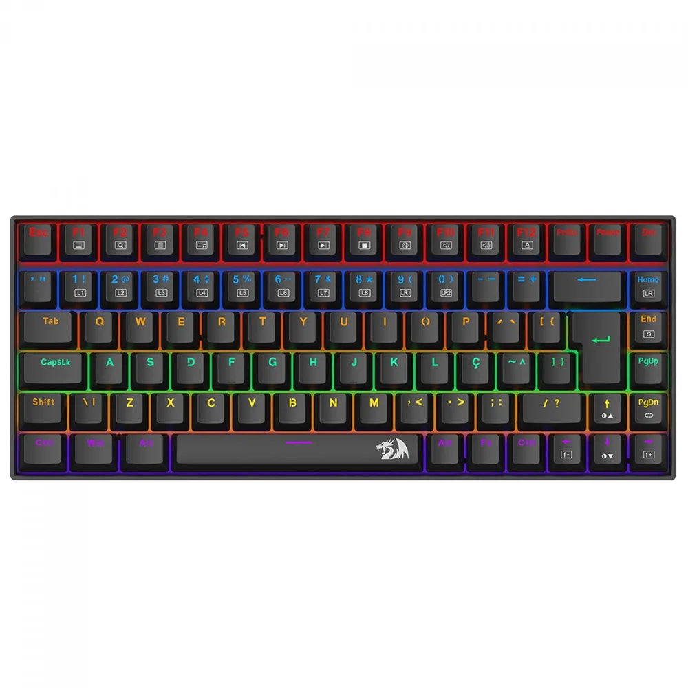 Teclado Gamer Mecânico Redragon Phantom 75% Rainbow Switch Brown ABNT2 Preto K629-KB (PT-BROWN)