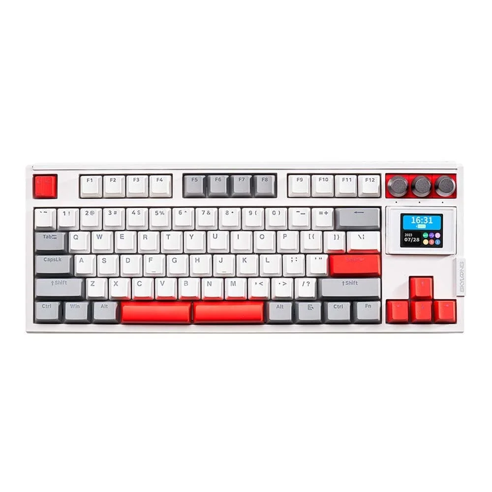 Teclado Mecânico Skyloong GK87 Pro Grey White Red Gamer Switch KTT Red 3 Modos RGB Hot-Swap 4000mAh Branco