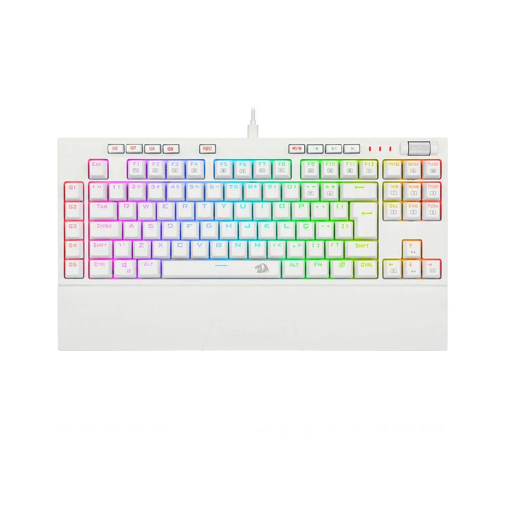 Teclado Gamer Óptico Redragon Broadsword Pro RGB Switch Brown Branco K588W-PT-BROWN