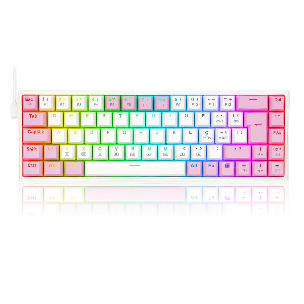 Teclado Gamer Mecânico Redragon Castor RGB Switch Blue Branco com Rosa K631WP