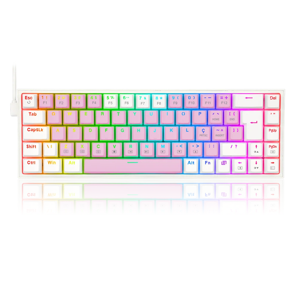 Teclado Gamer Mecânico Redragon Castor RGB Switch Blue Rosa com Branco K631PW