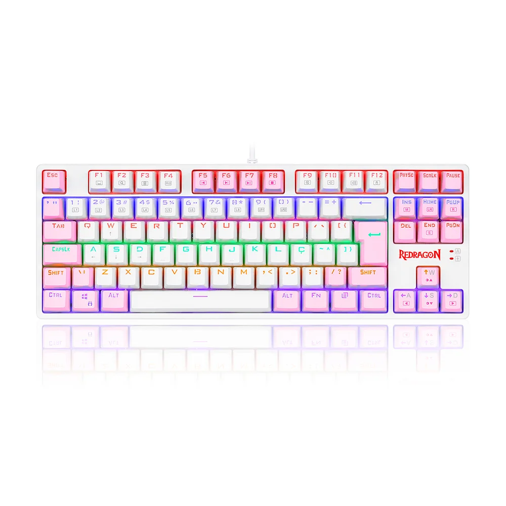 Teclado Mecânico Redragon Daksa Gamer Switch Brown Branco e Rosa K576WP-R