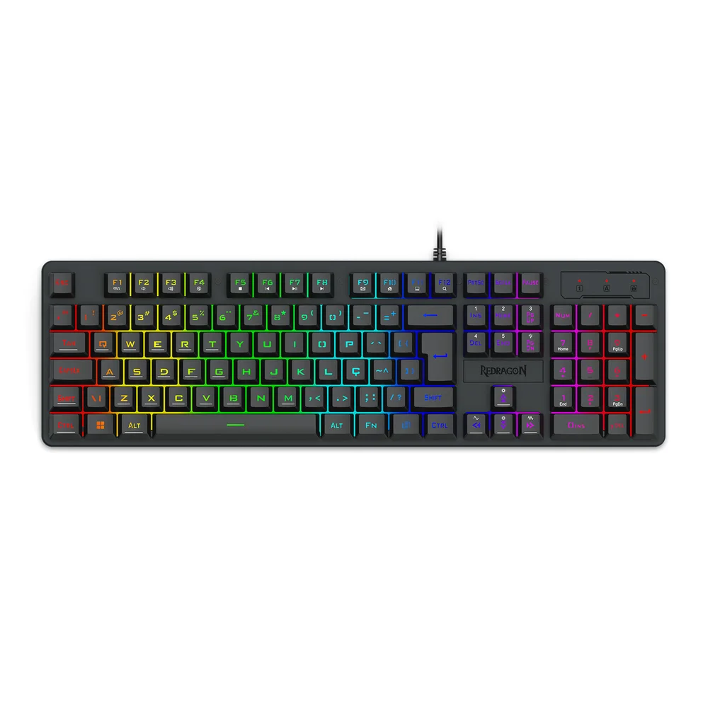 Teclado Gamer Membrana Redragon Netherbane RGB Full-Size ABNT2 Preto K521-RGB