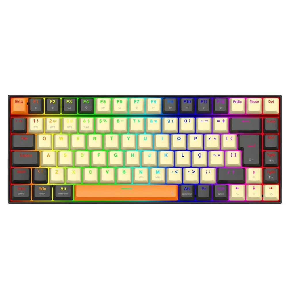 Teclado Gamer Mecânico Redragon Phantom Pro RGB 3-Mode Sem Fio Switch Brown Cinza e Creme K629CG-O-PRO